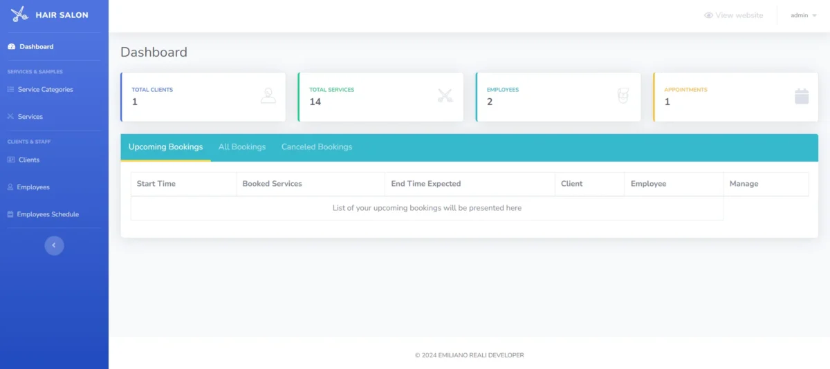 Dashboard amministrativa per la gestione del Barbershop