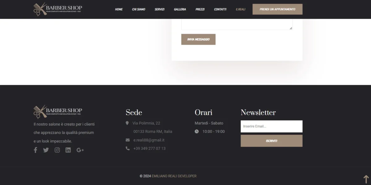 Footer del sito Barbershop in stile old barber
