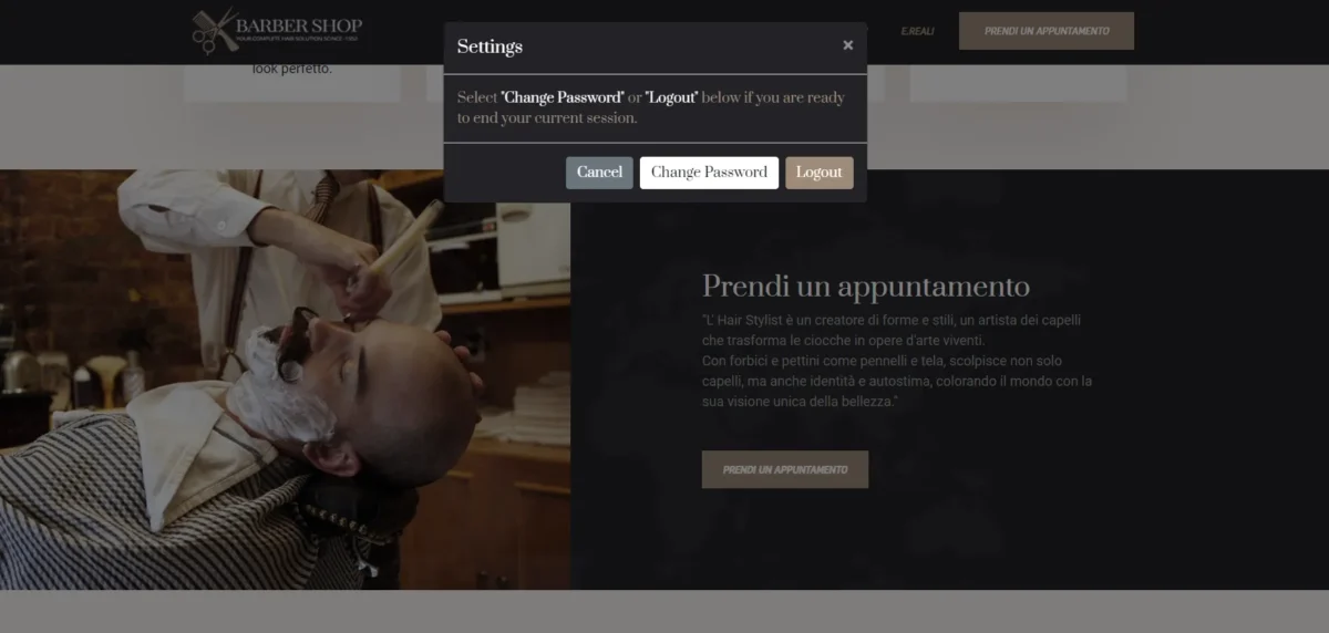 Area di login per clienti e amministratore del sito Barbershop