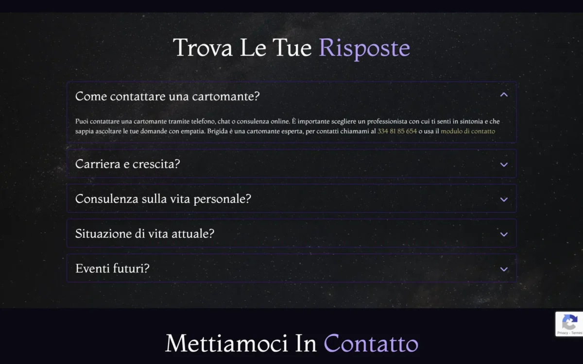 Sezione delle domande frequenti nel sito Brigida Aura di Luna