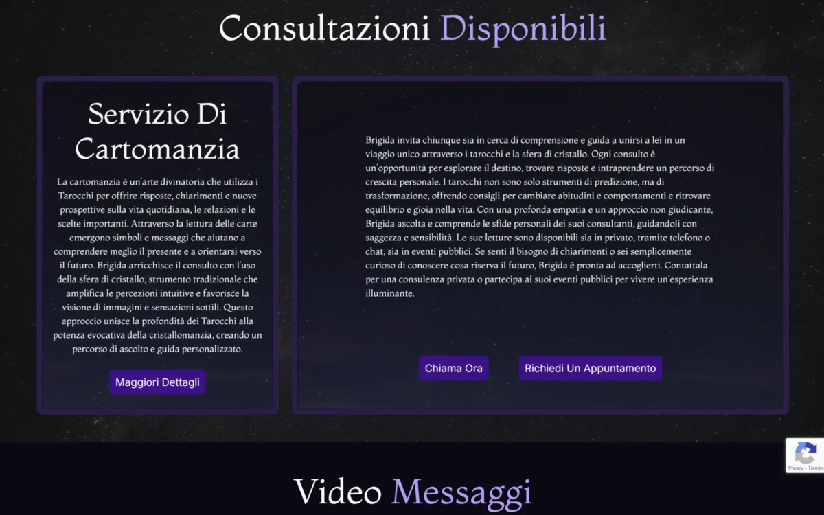 Sezione dei servizi di cartomanzia nel sito Brigida Aura di Luna