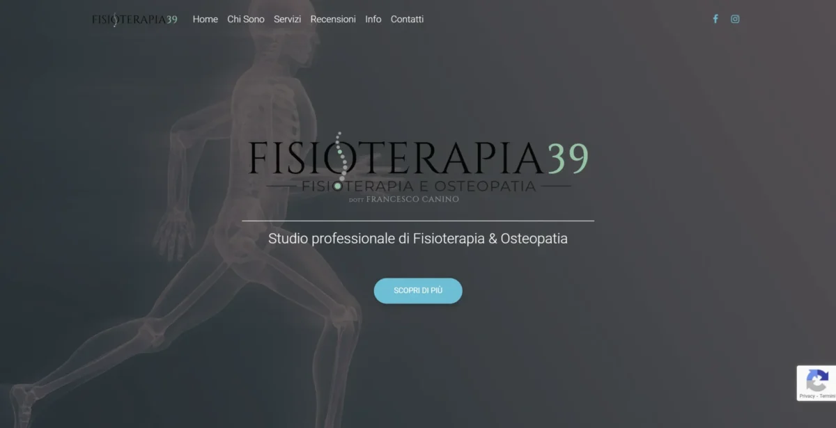 Homepage del sito Fisioterapia 39 con hero e barra di navigazione