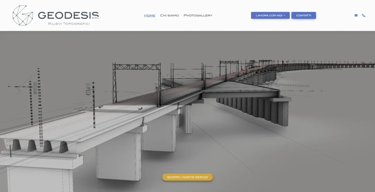 Homepage del sito Geodesis con hero dedicata ai rilievi topografici