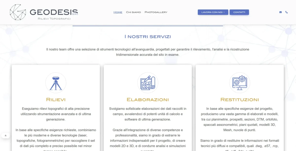 Sezione dei servizi di rilievo topografico nel sito Geodesis