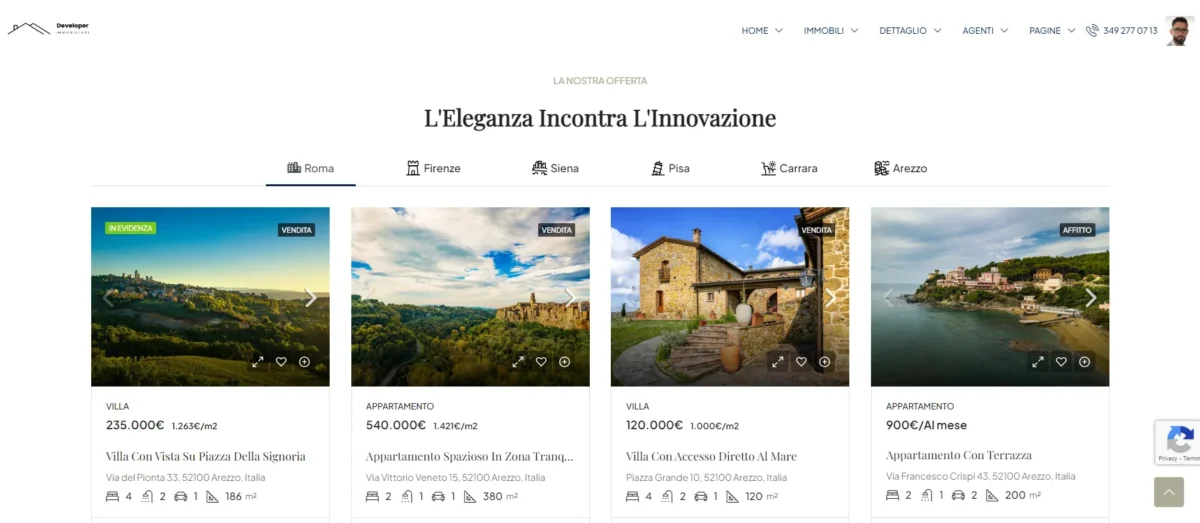 Archivio degli immobili nel sito immobiliare WordPress