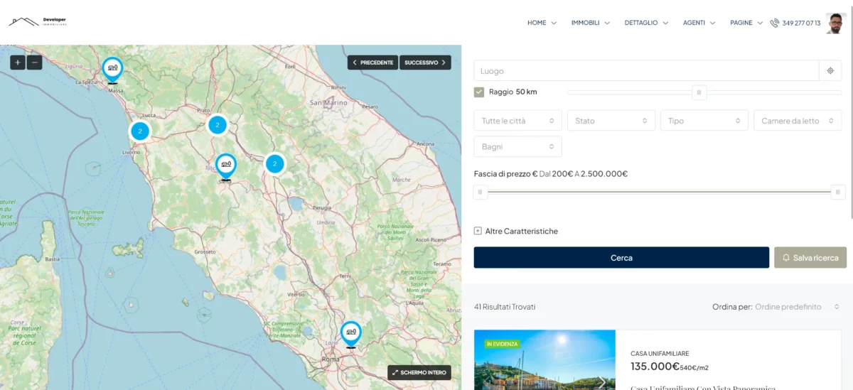 Sistema di filtraggio degli immobili nel sito immobiliare WordPress