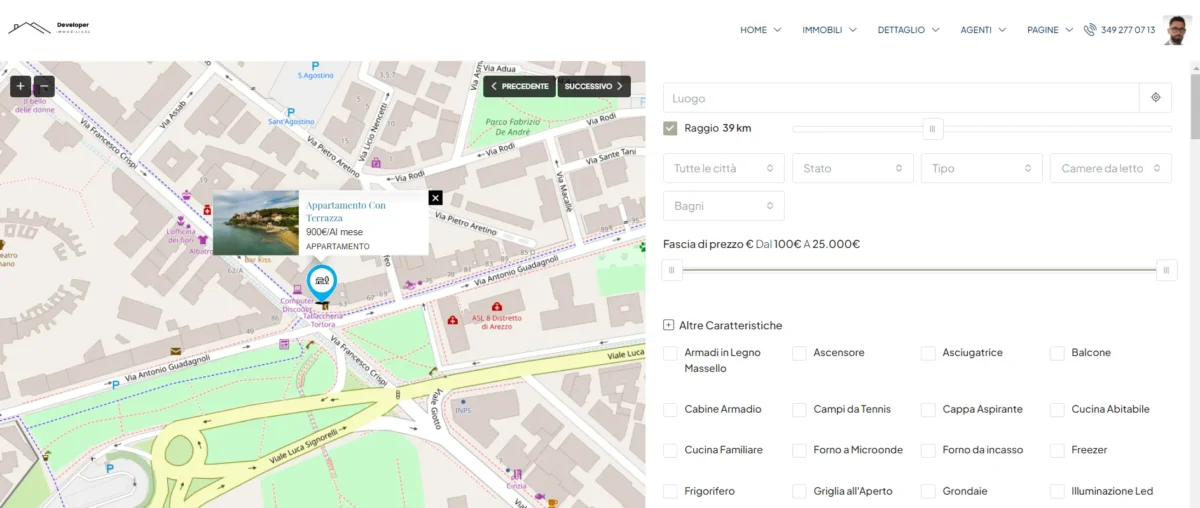 Sistema di filtraggio degli immobili nel sito immobiliare WordPress