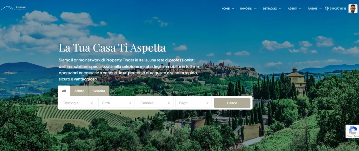 Homepage del sito immobiliare WordPress con ricerca degli immobili