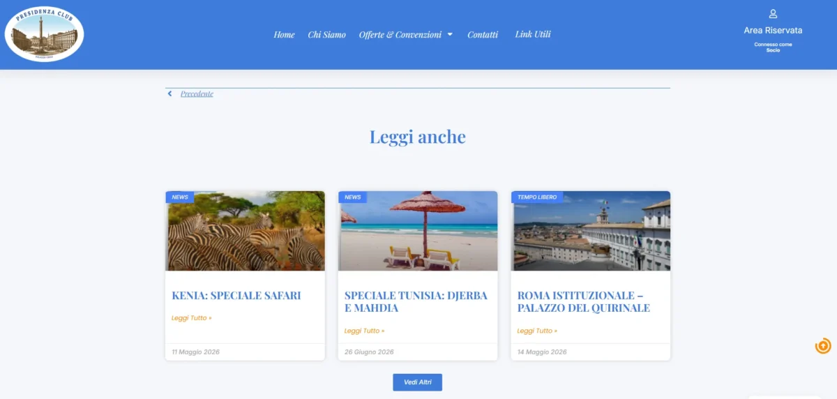 Articoli correlati nella pagina di una convenzione di Presidenza Club