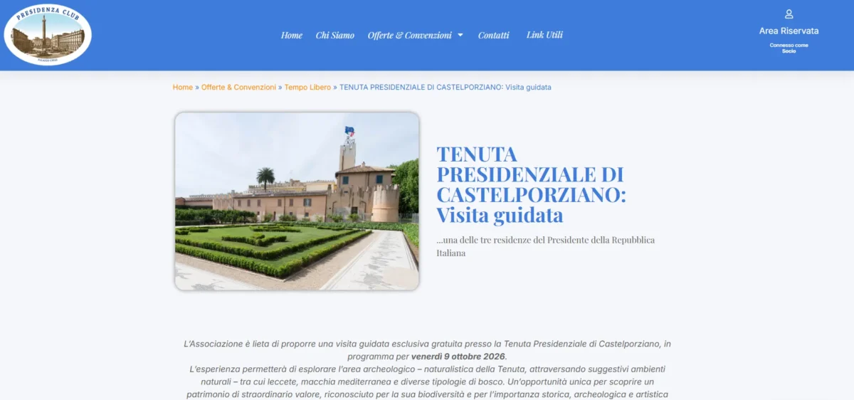 Pagina di un articolo dedicato a una convenzione di Presidenza Club